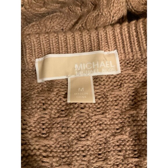 Michael Kors Light Brown Cable Knit Sweater W/ Cold Open Shoulders, Size Medium - Picture 8 of 8